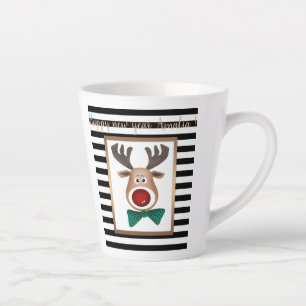Christmas deer card striped black white celebrate latte mug