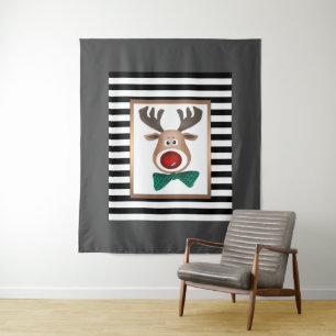 Christmas deer card striped black white celebrate tapestry