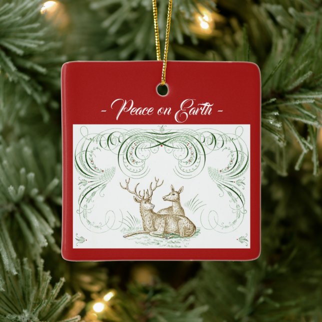 Christmas Deer Ceramic Ornament (Tree)