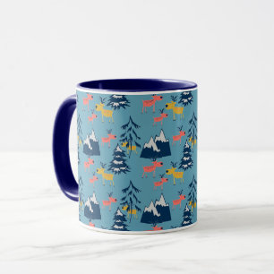 Christmas deer , Christmas trees, mountains Mug