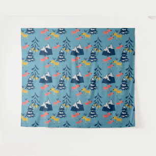 Christmas deer , Christmas trees, mountains  Tapestry