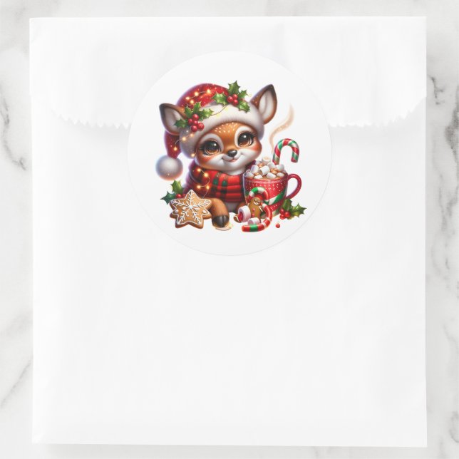 Christmas Deer  Classic Round Sticker (Bag)