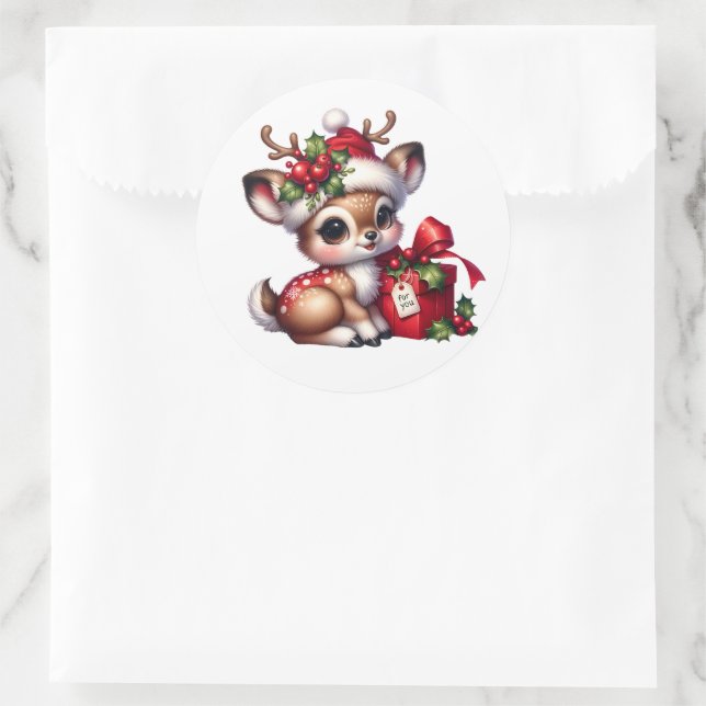 Christmas Deer  Classic Round Sticker (Bag)