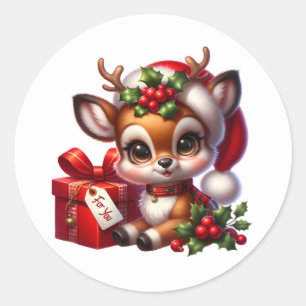 Christmas Deer Classic Round Sticker