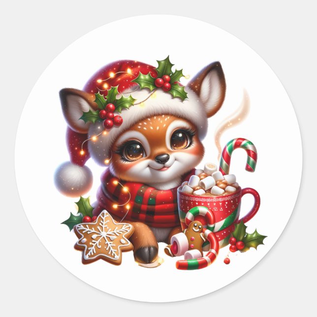 Christmas Deer  Classic Round Sticker (Front)