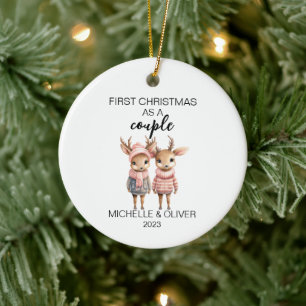 Christmas Deer Couple Personalised Ceramic Tree Decoration
