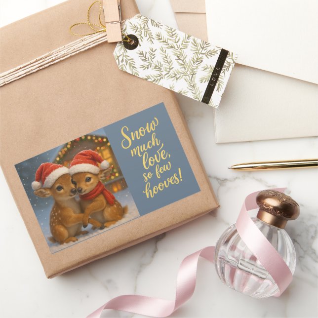 Christmas Deer Couple under Cozy Cabin Lights Rectangular Sticker (Gifting)