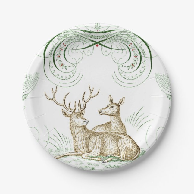 Christmas Deer Drink Coaster Paper Plate (Front)