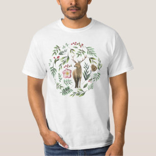 Christmas deer & evergreens circular design T-Shirt
