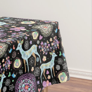 Christmas Deer Flowers Snowflake Heart Birds Tablecloth