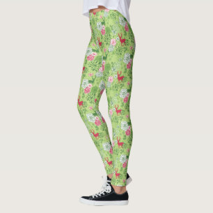 Christmas Deer & Foliage Seamless Pattern Leggings