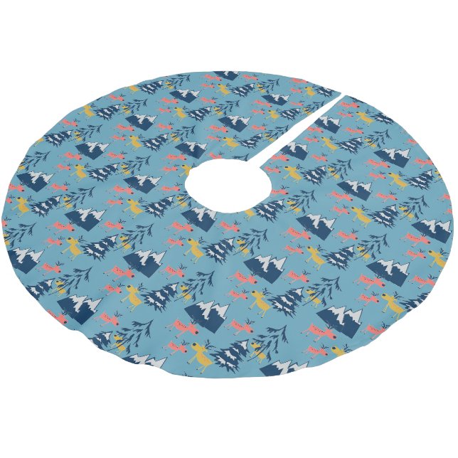 Christmas ,deer ,forest, Christmas trees, holiday Brushed Polyester Tree Skirt (Angled)