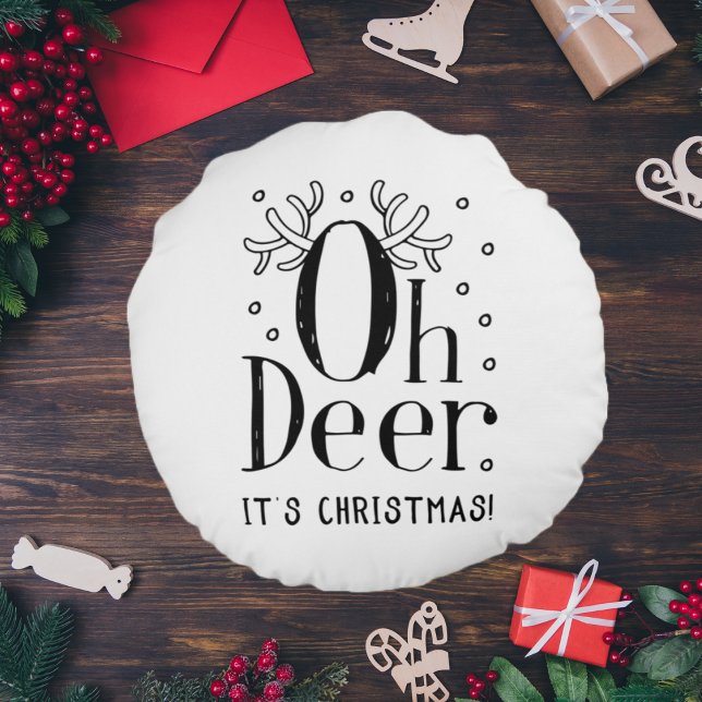 Christmas deer funny illustration round pillow (Creator Uploaded)