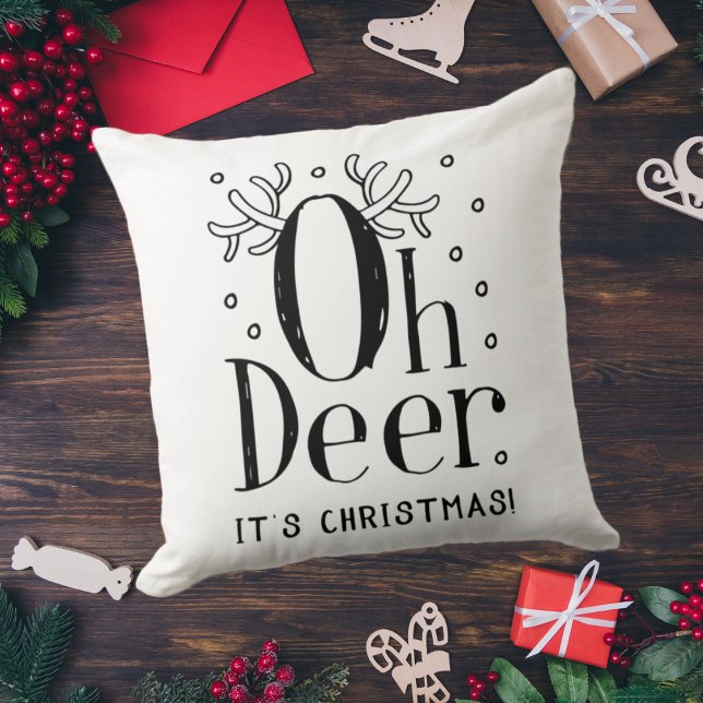 Christmas deer funny illustration throw pillow  (Creator Uploaded)