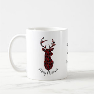 Christmas deer head, chequered, red and black coffee mug