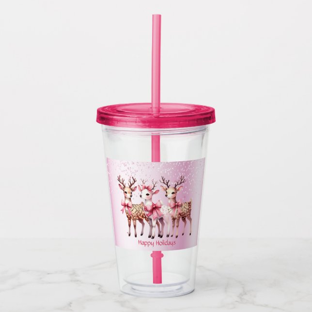 Christmas Deer Holiday Acrylic Tumbler (Front)