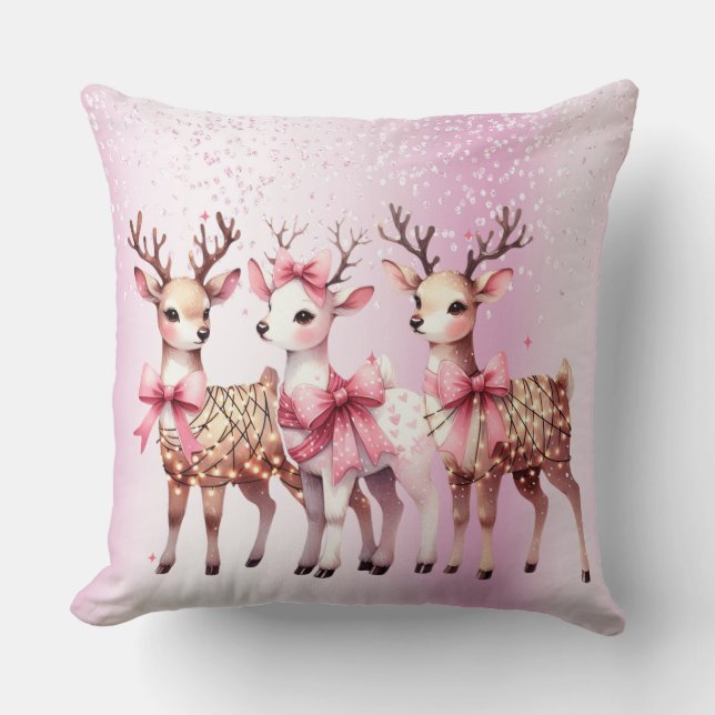 Christmas Deer Holiday Throw Pillow (Front)