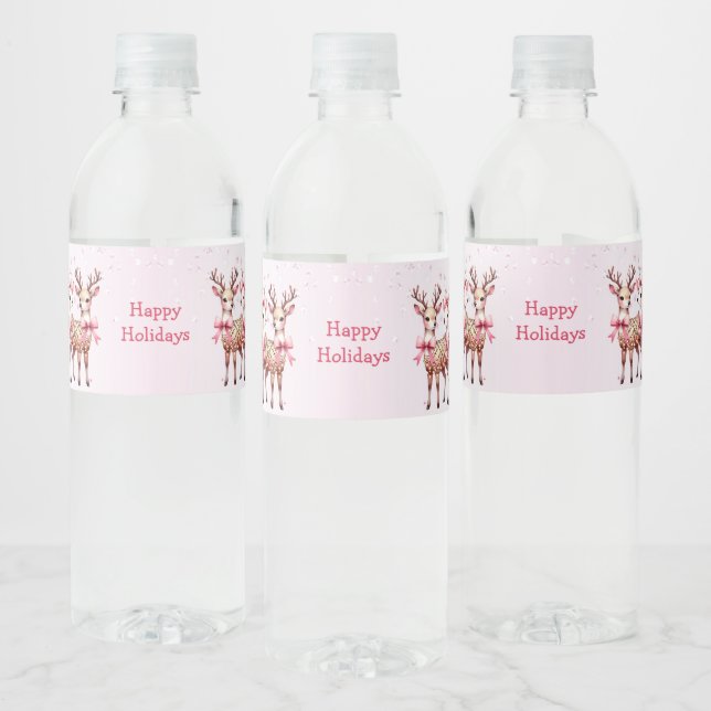 Christmas Deer Holiday Water Bottle Label (Bottles)