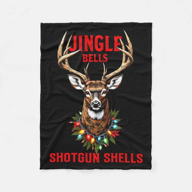 Christmas Deer Hunting Dashing Through Snow Jingle Fleece Blanket (Front)