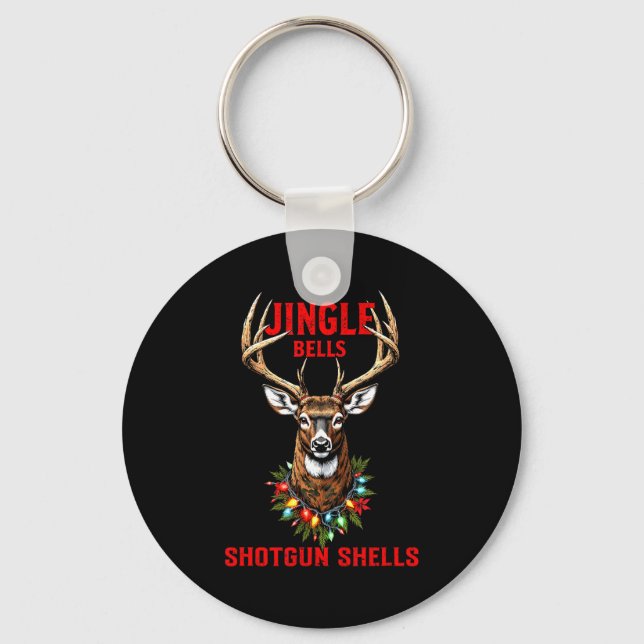 Christmas Deer Hunting Dashing Through Snow Jingle Key Ring (Front)
