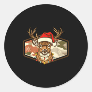 Christmas Deer Hunting Old School Camo, Xmas Hunti Classic Round Sticker