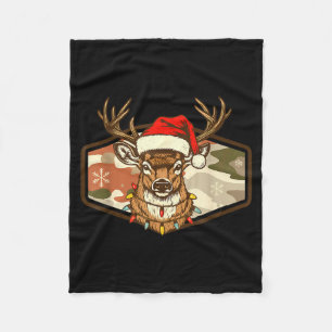 Christmas Deer Hunting Old School Camo, Xmas Hunti Fleece Blanket