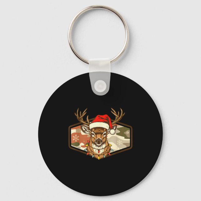 Christmas Deer Hunting Old School Camo, Xmas Hunti Key Ring (Front)
