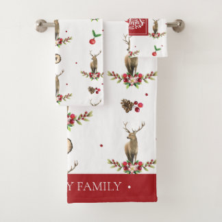 Christmas Deer Idyll Watercolor Bath Towel Set