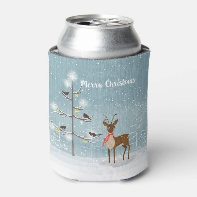 Christmas Deer Illustration Can Cooler (Can Front)