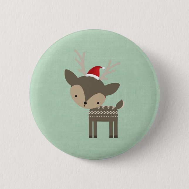 Christmas Deer In A Red Santa Hat Retro Hipster 6 Cm Round Badge (Front)