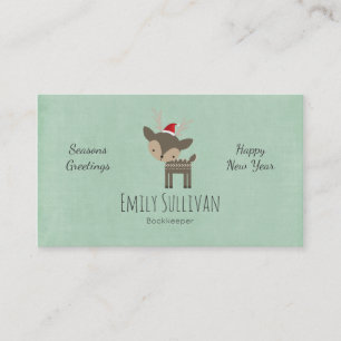 Christmas Deer In A Red Santa Hat Retro Hipster Business Card