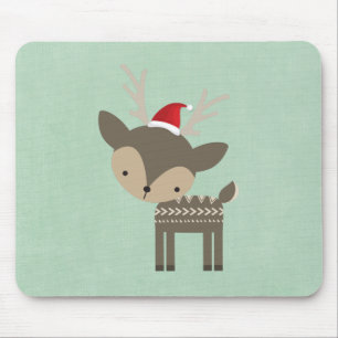Christmas Deer In A Red Santa Hat Retro Hipster Mouse Mat