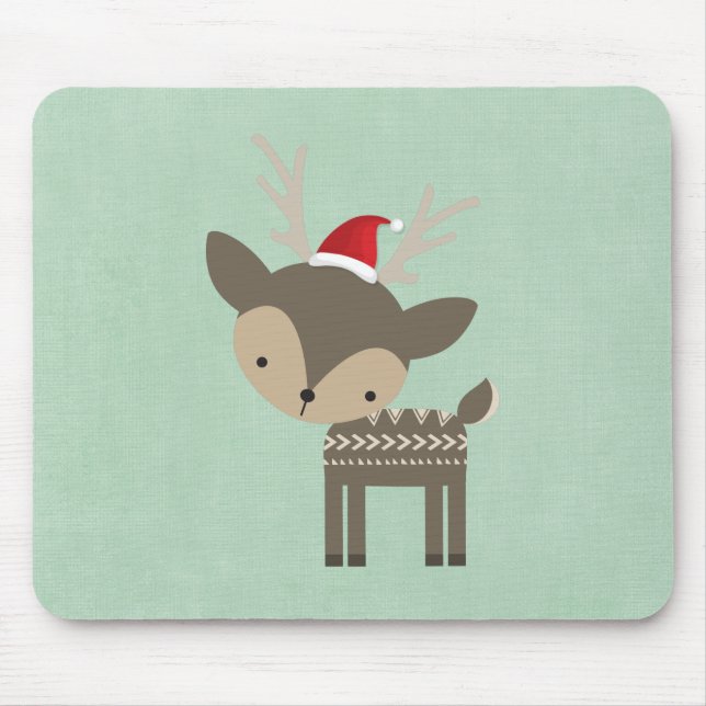 Christmas Deer In A Red Santa Hat Retro Hipster Mouse Mat (Front)