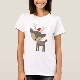 Christmas Deer In A Red Santa Hat Retro Hipster T-Shirt