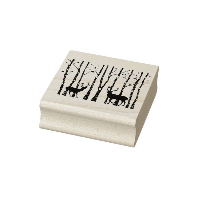 Christmas deer in birch tree forest Wood Art Stamp (Stamp)