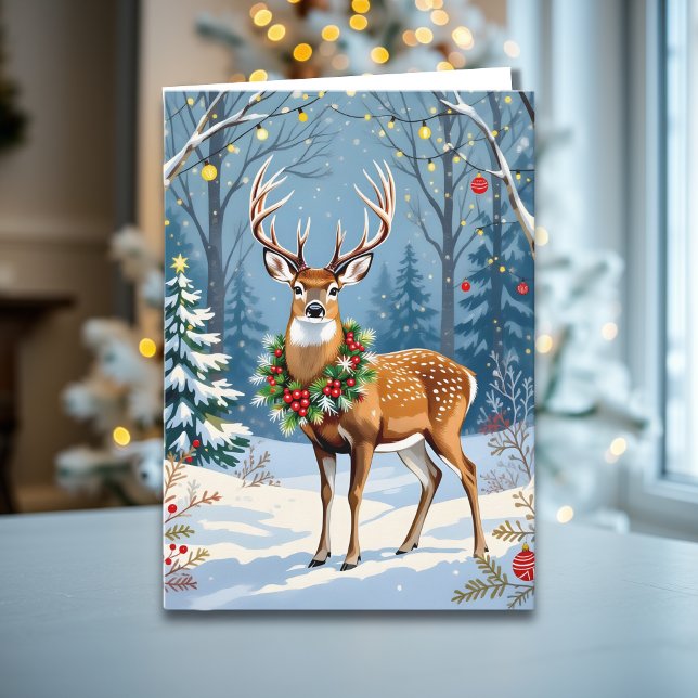 Christmas Deer in Festive Winter Forest  Card (Creator Uploaded)