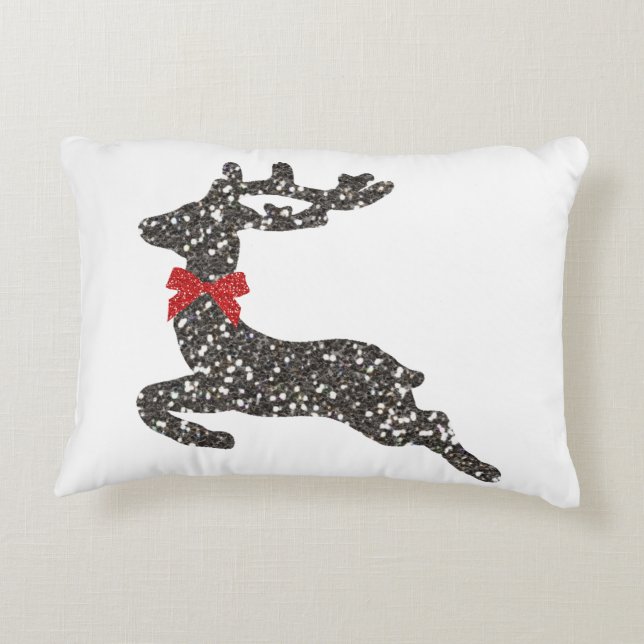 Christmas Deer in Red Bow Decorative Cushion (Back)