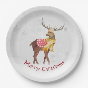 Christmas Deer In Snowflakes Paper Plate
