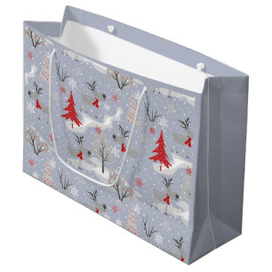 Christmas deer in the forest. large gift bag
