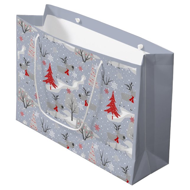 Christmas deer in the forest. large gift bag (Front Angled)