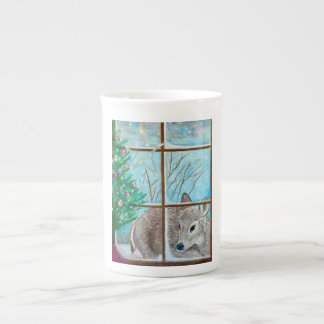 Christmas deer in window bone china mug
