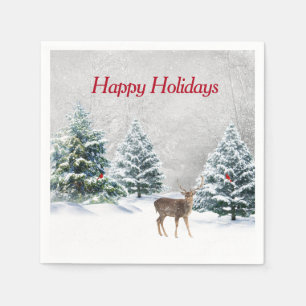 Christmas Deer In Winter Woods  Napkin