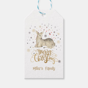 Christmas Deer & Merry Christmas Typography Gift Tags