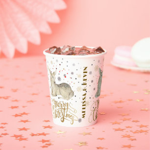 Christmas Deer & Merry Christmas Typography Paper Cups