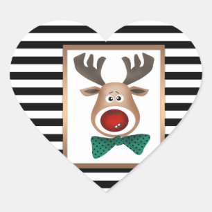Christmas deer moose card striped black white cele heart sticker