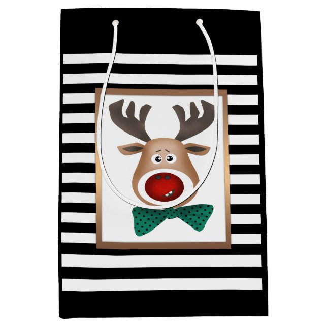 Christmas deer moose card striped black white cele medium gift bag (Front)