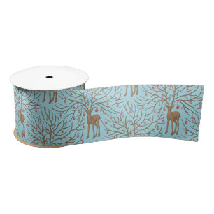 Christmas deer on blue satin ribbon