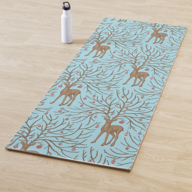 Christmas deer on blue yoga mat (In Situ)