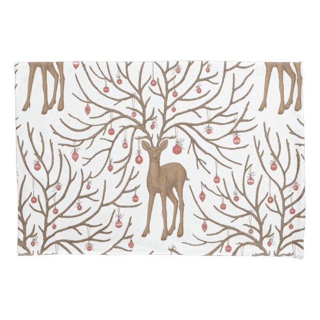 Christmas deer on white pillowcase (Front-Left)