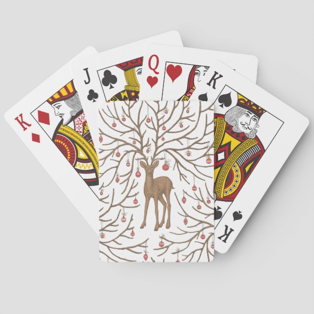 Christmas deer on white playing cards (Back)
